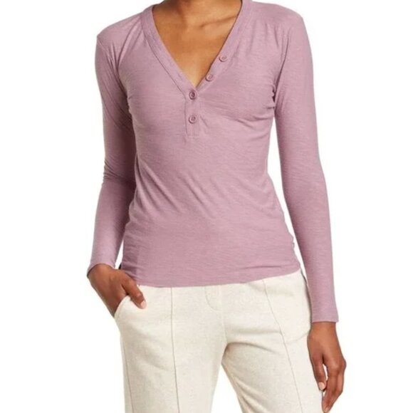 JAMES PERSE HENLEY SLUB JERSEY LONG SLEEVE TOP LAVENDER 0 XS NWT - Picture 1 of 11